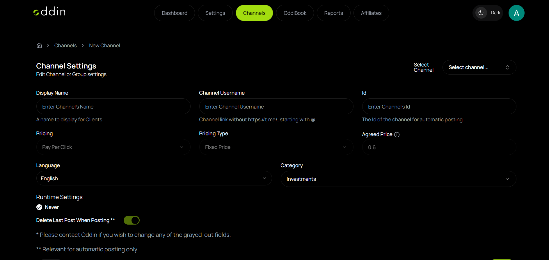 Settings Page